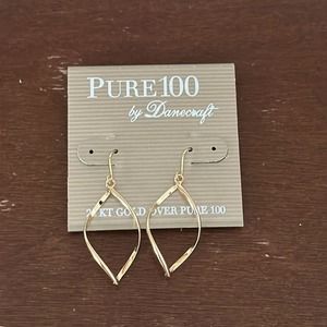 Pure 100 by Danecraft | Gold Oval Dangling Earrings NWT